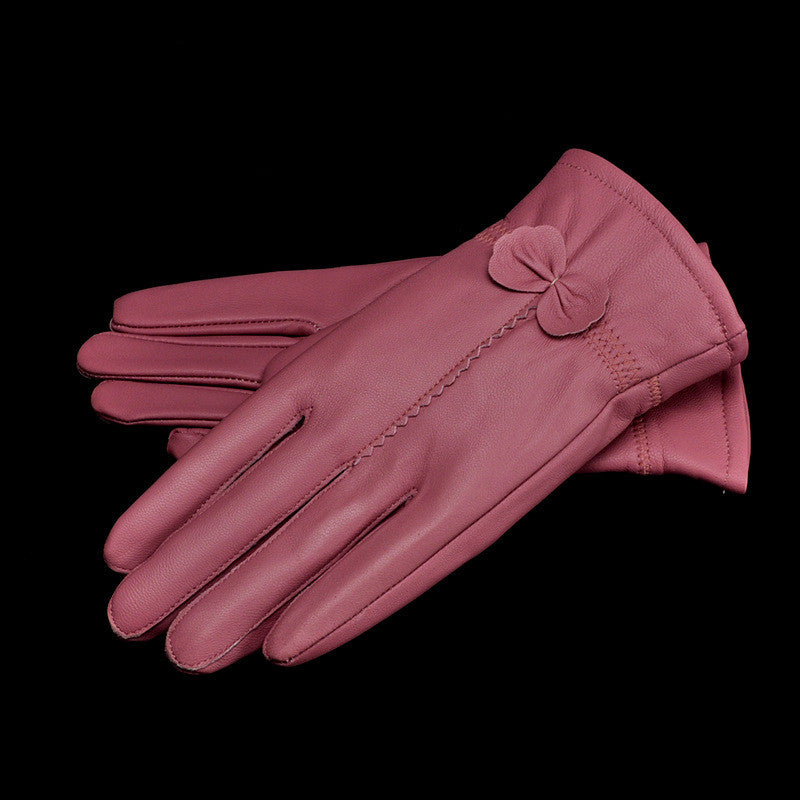 Women's Sheepskin Bow Driving Gloves (Multiple Colors)