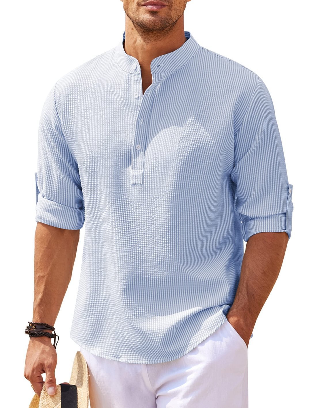 Men's Casual Cotton Blend Long Sleeve Waffle Weave Shirt (Multiple Colors)