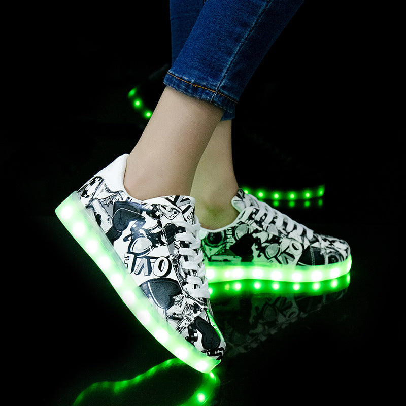 Vegan Leather Men's & Women's Fluorescent Light Up Graffiti Sneakers (Euro Sizing)