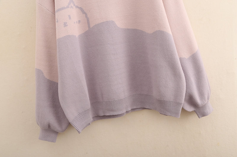 Pastel Graphic Two-Toned Kitty Sweatshirt (Multiple Colors)