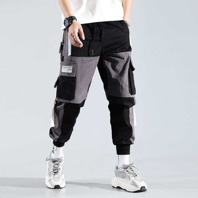 Drawstring Pants Pants Hip Hop Loose Stitching Contrast Color Casual Pants (Multiple Colors)