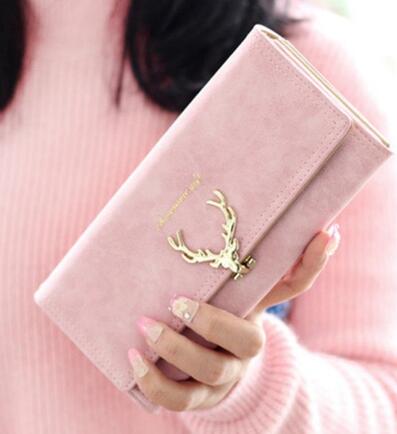 Women's Tri-Fold Wallet with Metal Deer Clasp (Multiple Sizes/Colors)