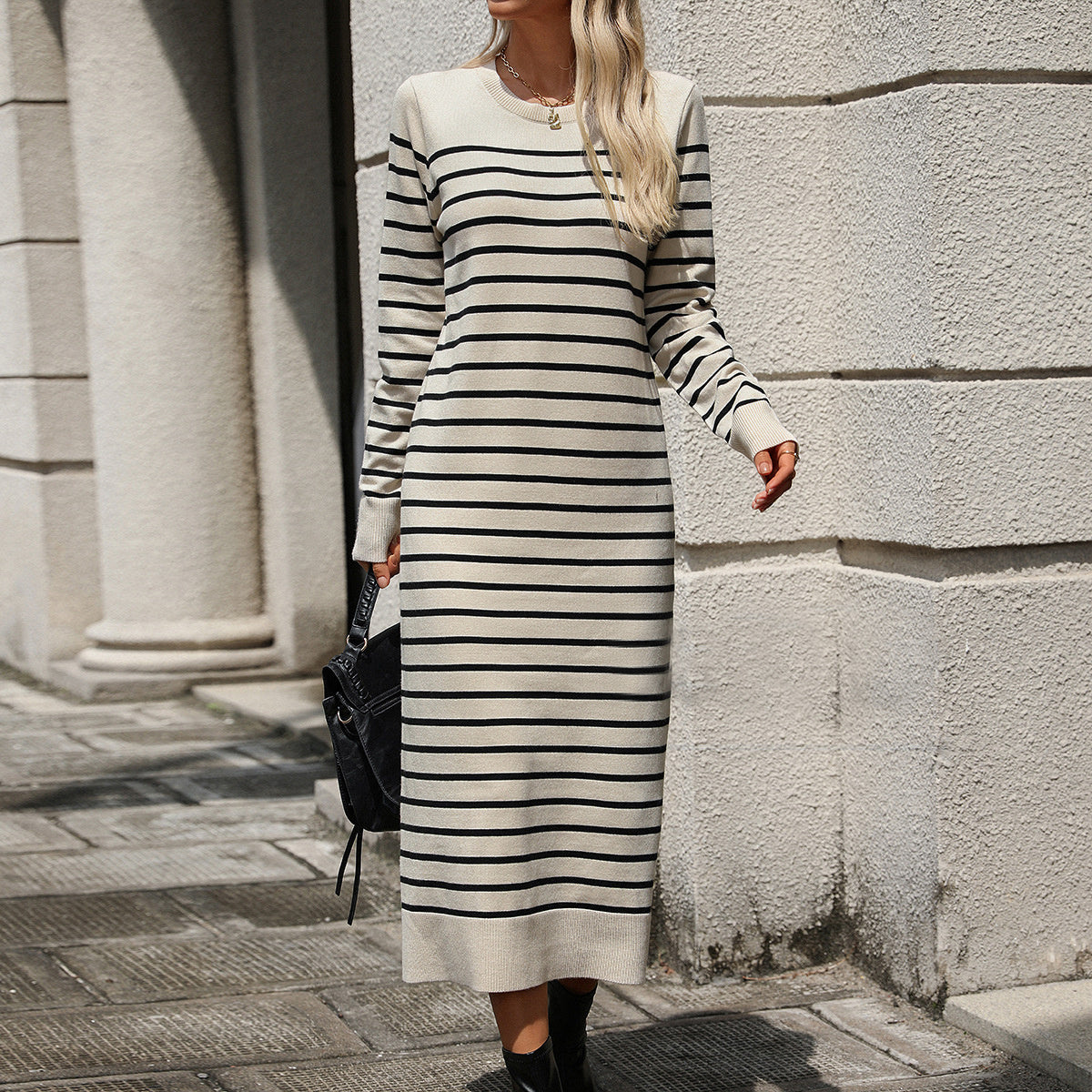 Slim Striped Printed Long Knit Dress (Multiple Colors)