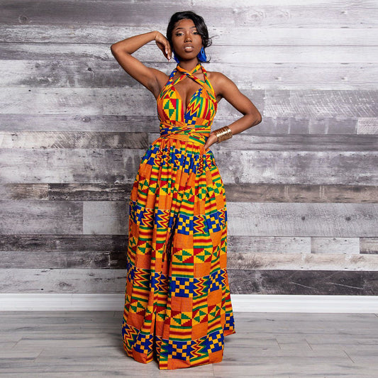 Patchwork Ethnic Print Maxi Dress Sleeveless w/Cross Open Back (Multiple Colors/Patterns)