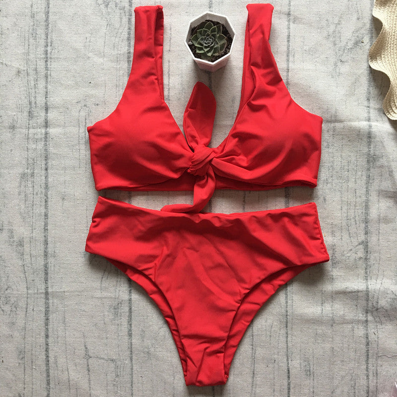 Tie Front High Waisted Bikini (Multiple Colors)