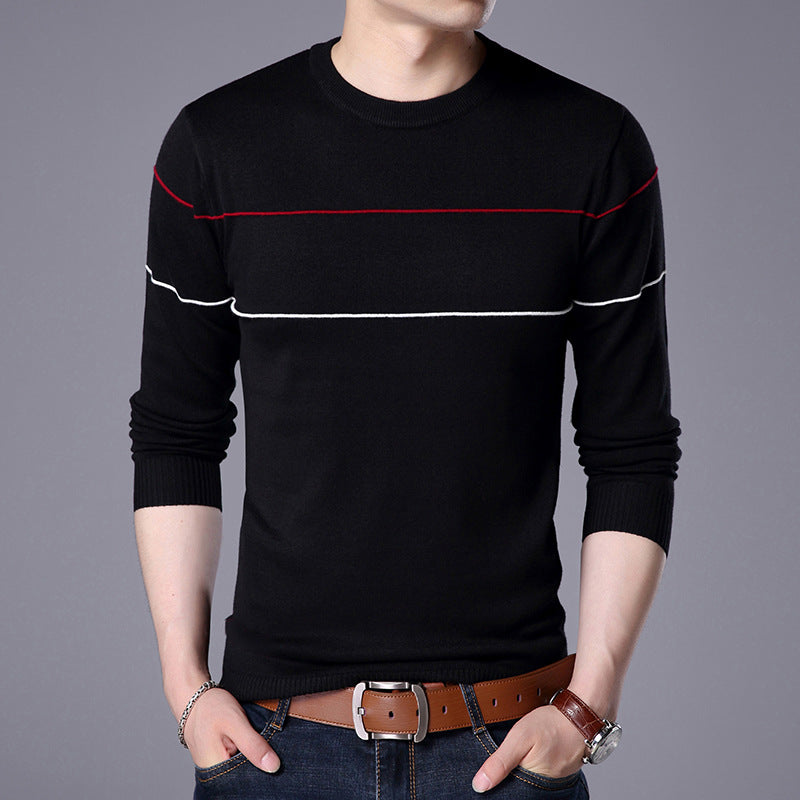 Mens Crewneck Sweater w/Stripe Detail (Multiple Colors)