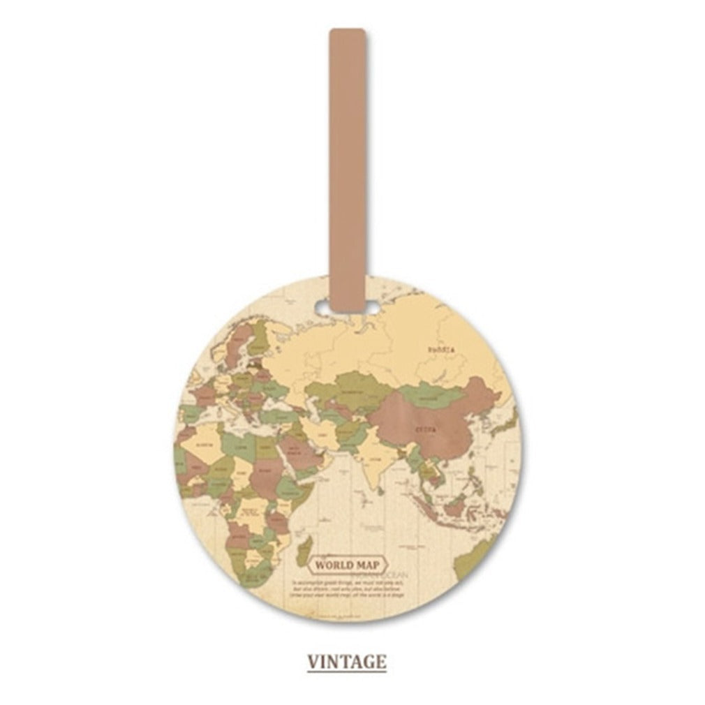 Circle World Map Luggage Tag (Multiple Colors)