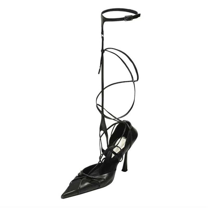 Intricate Design Versatile Lace-Up Buckle High Heel Shoes (Black)