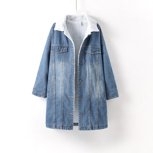 Vangull Sherpa Warm Winter Denim Jacket (Blue)