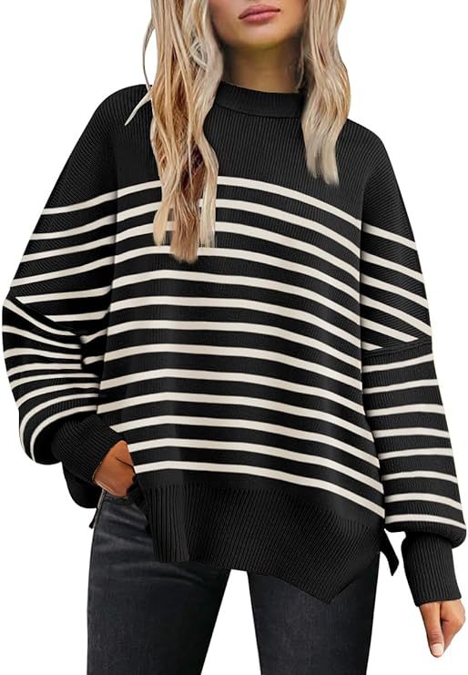 High Cuff Side Vent Oversized Stripe Women's Sweater (Multiple Colors)