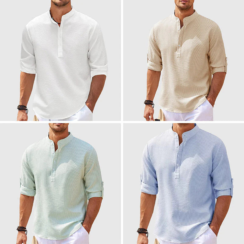 Men's Casual Cotton Blend Long Sleeve Waffle Weave Shirt (Multiple Colors)