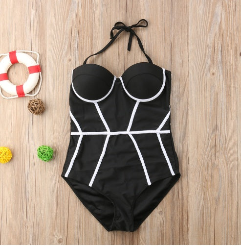 One-piece Seam Line Swimsuit (Black/White)