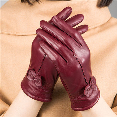 Women's Sheepskin Bow Driving Gloves (Multiple Colors)