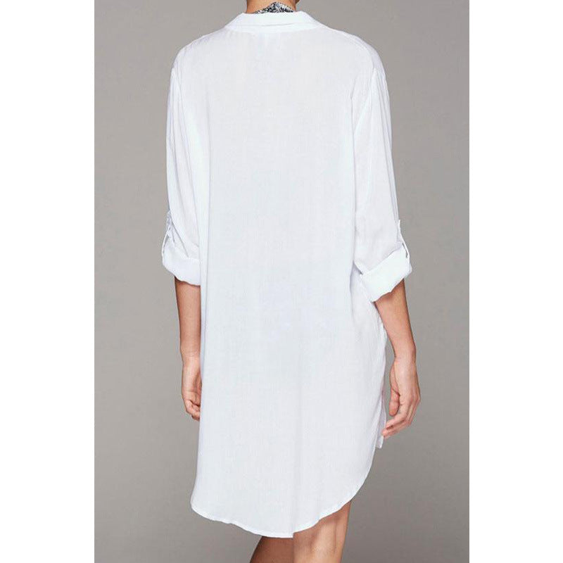 Women's Beach Cover-Up Shirt Dress (White)