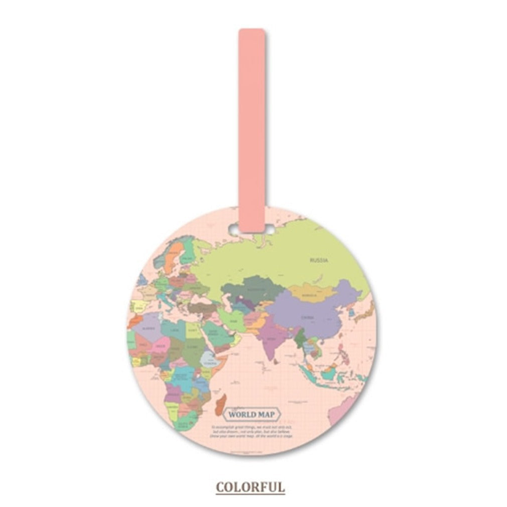 Circle World Map Luggage Tag (Multiple Colors)