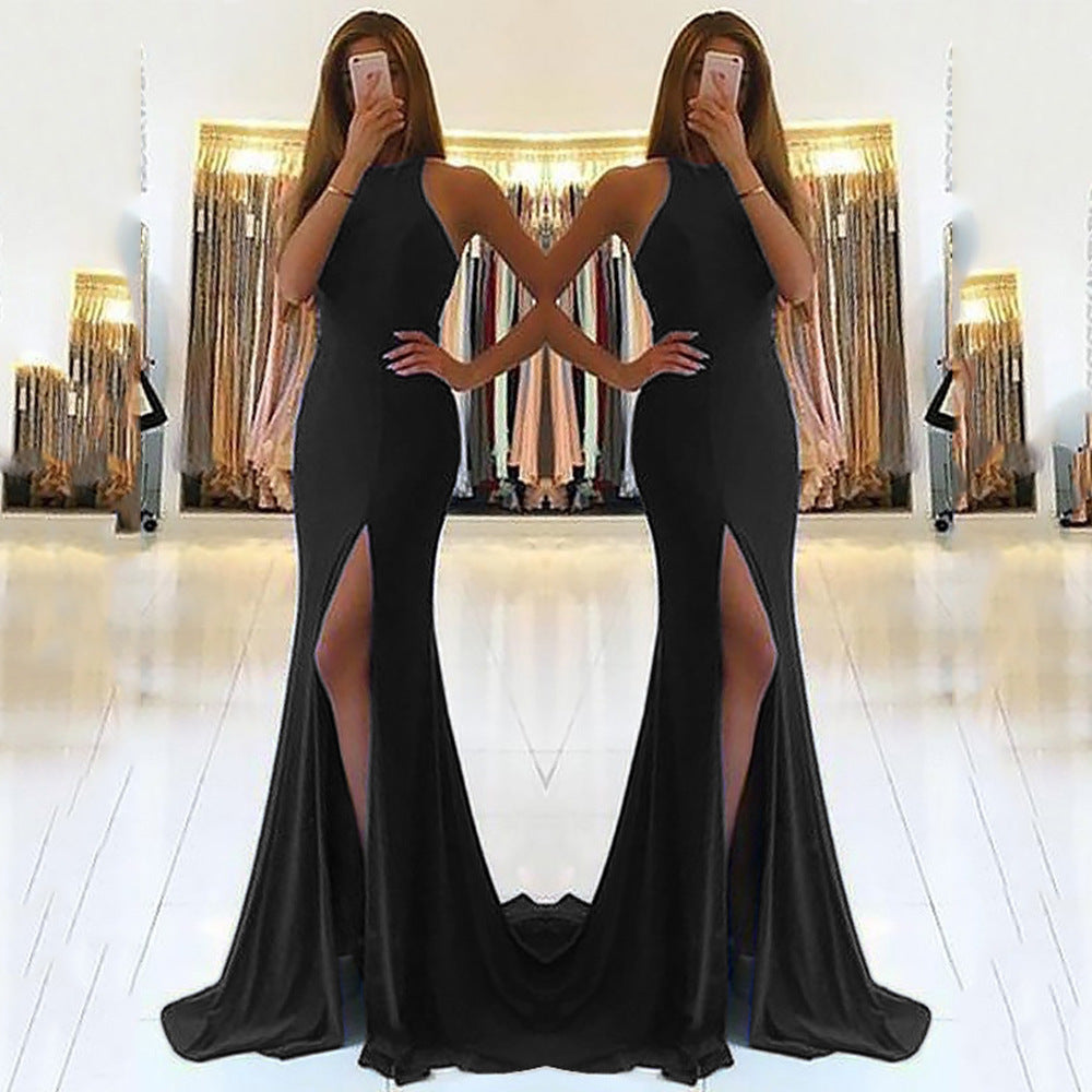 Long Sleeveless Elegant High Slit Evening Dress (Multiple Colors)