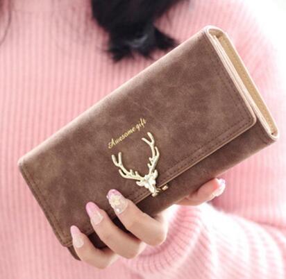 Women's Tri-Fold Wallet with Metal Deer Clasp (Multiple Sizes/Colors)