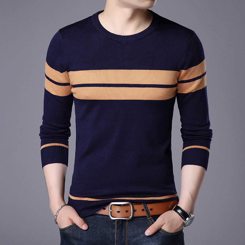 Mens Crewneck Sweater w/Stripe Detail (Multiple Colors)