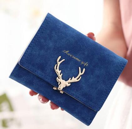 Women's Tri-Fold Wallet with Metal Deer Clasp (Multiple Sizes/Colors)