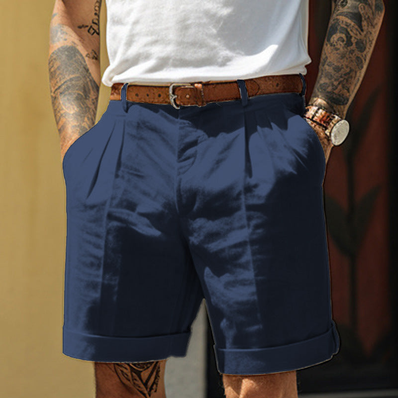 Men's Hemp Cotton Pleated Pocket Straight Leg Shorts (Multiple Colors)