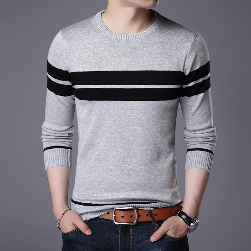 Mens Crewneck Sweater w/Stripe Detail (Multiple Colors)