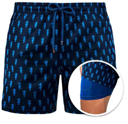 Mens Printed Board Shorts Double Layers (Multiple Patterns/Colors)