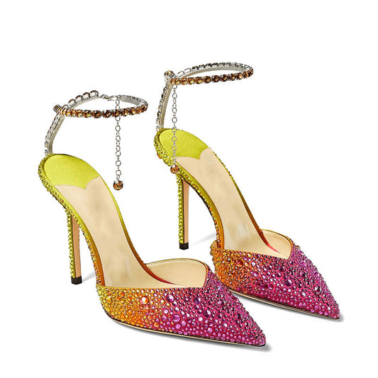 Pointed Ombre Color Rhinestone Stiletto High Heels (Multi Color)