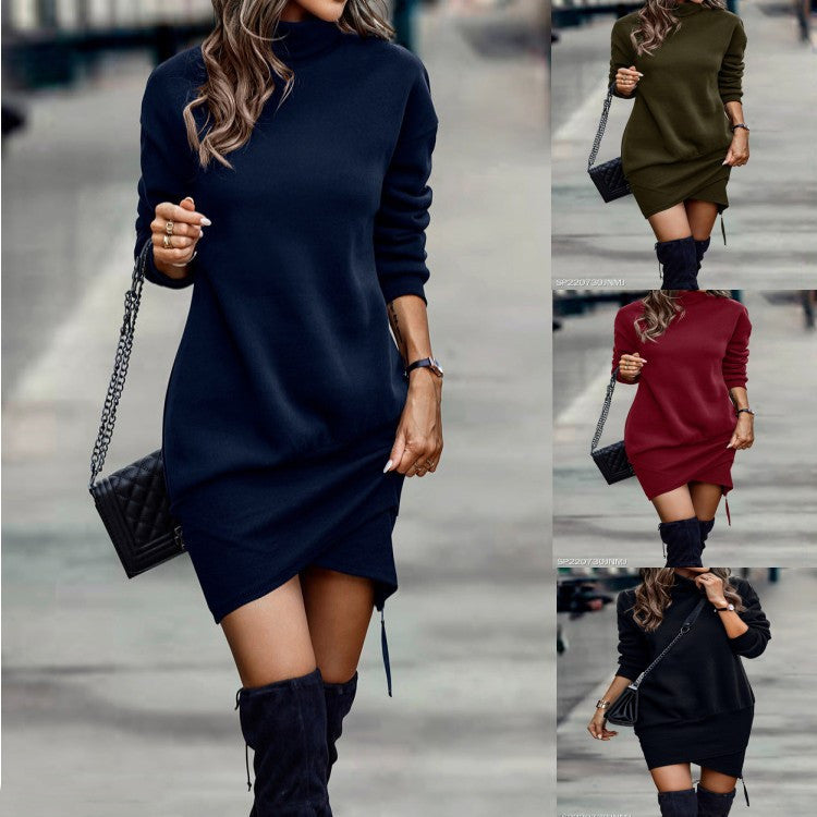 Turtleneck Long Sleeve Short Overlapping Dress (Multiple Colors)