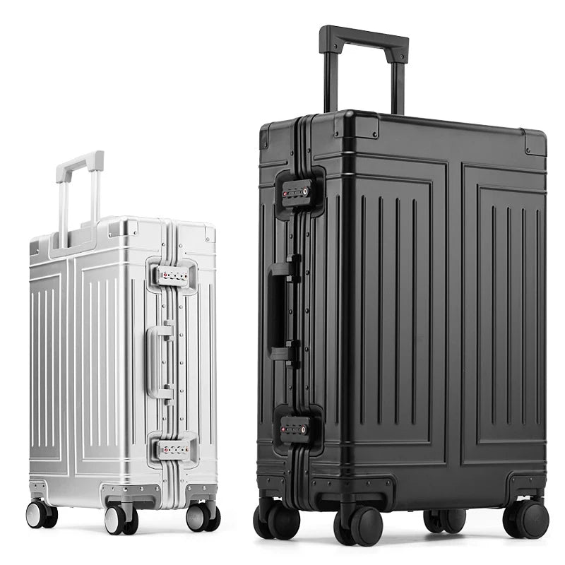 Letrend Retro Black Aluminum Spinner Rolling Luggage Travel Trunk (Multiple Colors)