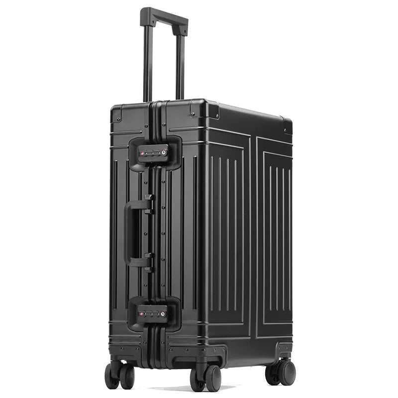 Letrend Retro Black Aluminum Spinner Rolling Luggage Travel Trunk (Multiple Colors)