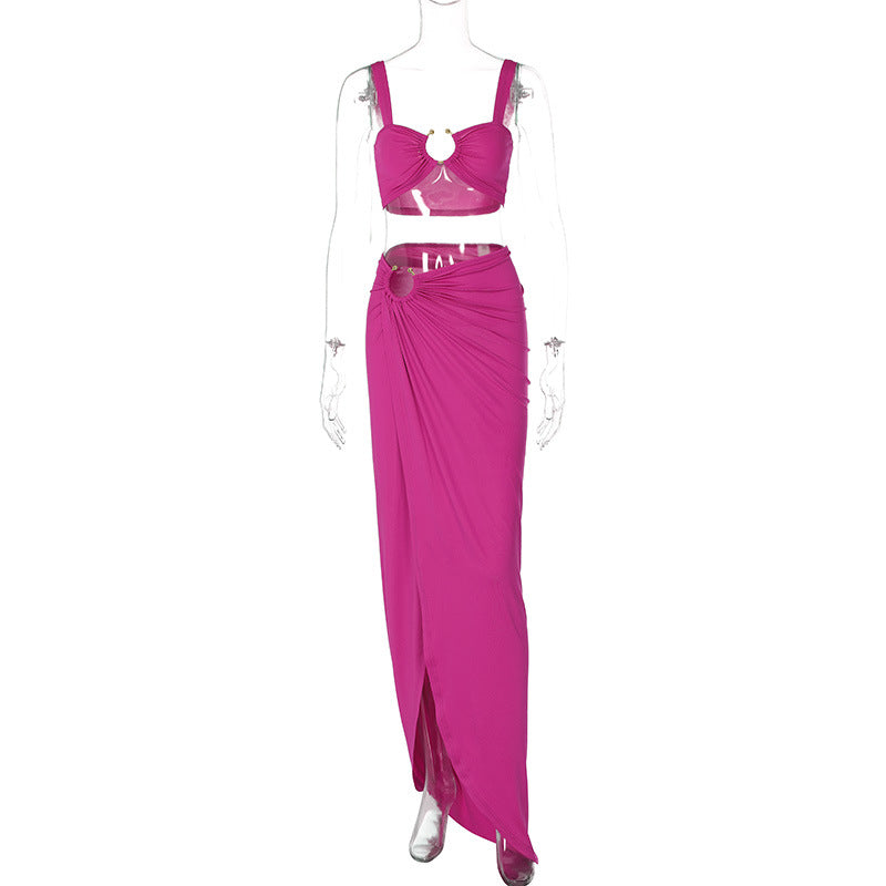 Women's Sling Bandeau Slim-fit Long Skirt & Sleeveless Top Set (Multiple Colors)