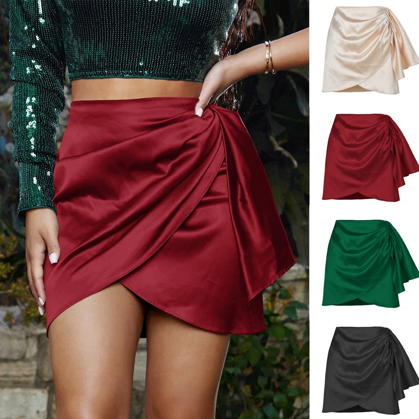 Women's Goddess Draped Short Zipper Skirt (Multiple Colors)