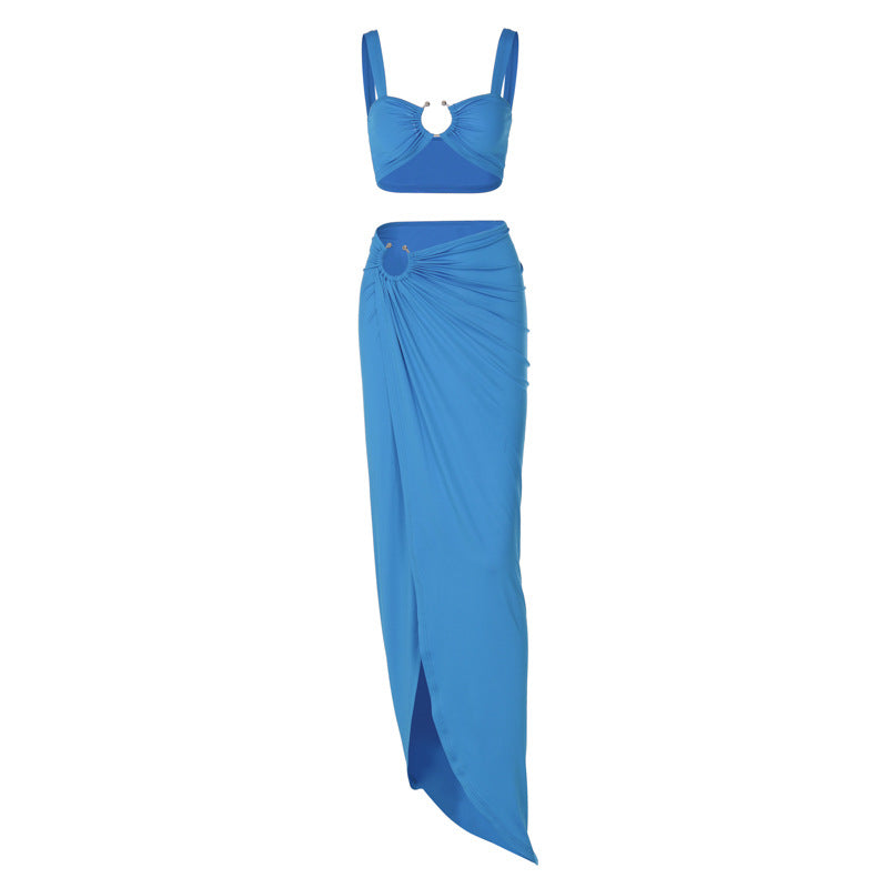 Women's Sling Bandeau Slim-fit Long Skirt & Sleeveless Top Set (Multiple Colors)