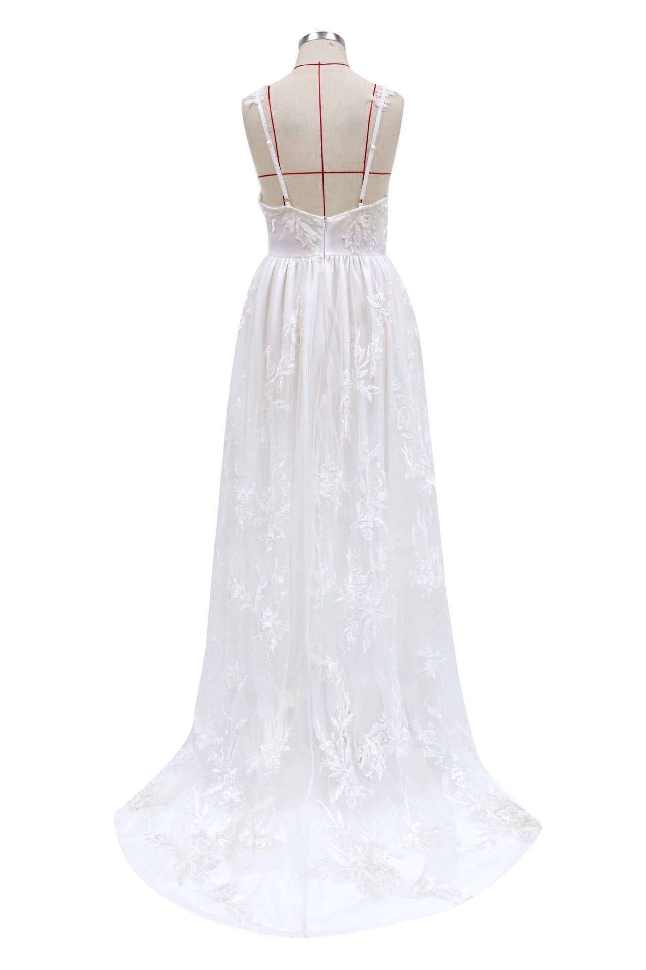 Lace Embroidered Overlay Sleeveless Bridal Gown (White)