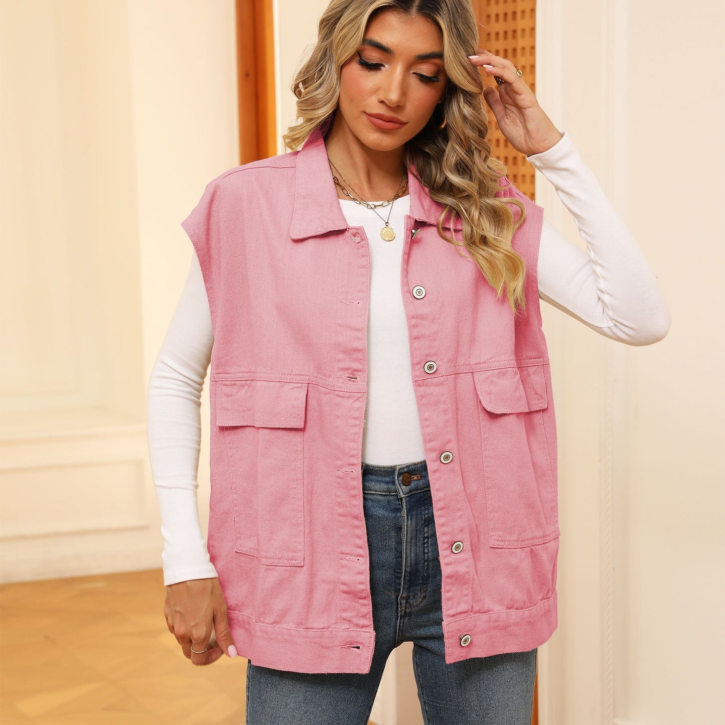 Women's Denim Vest With Big Pockets (Multiple Colors)