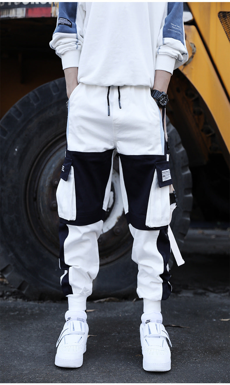 Drawstring Pants Pants Hip Hop Loose Stitching Contrast Color Casual Pants (Multiple Colors)