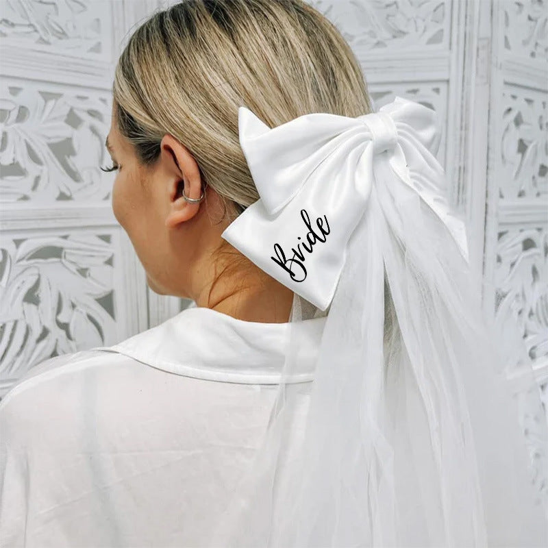 Bride Big Bow Hairpin Veil Bacheloratte Party (White)