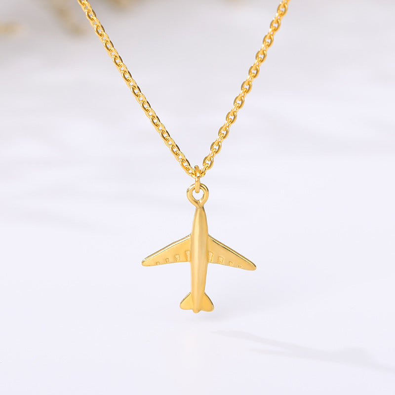 Stainless Steel Plane Pendant Necklace (Multiple Colors)