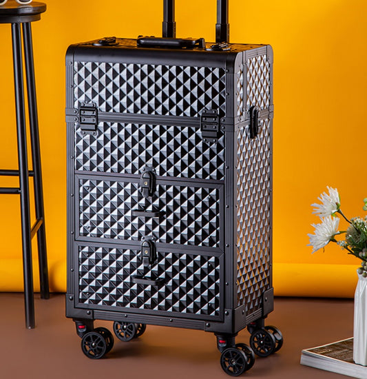 Luxury Aluminum Rolling Makeup Storage Trolley Case (Black)