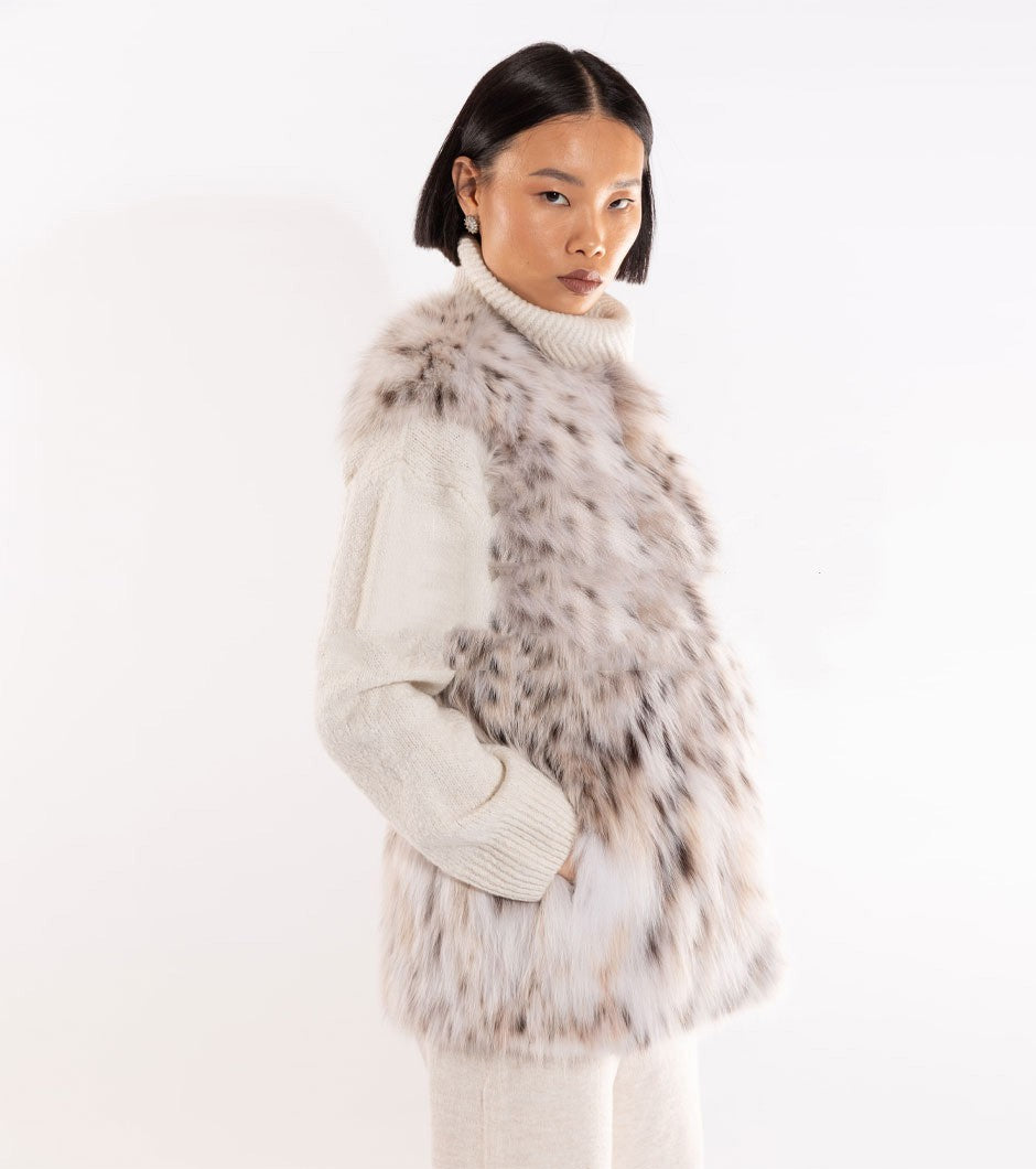 Vegan Snow Leopard Fur Vest (Grey) (Regular & Plus Size)