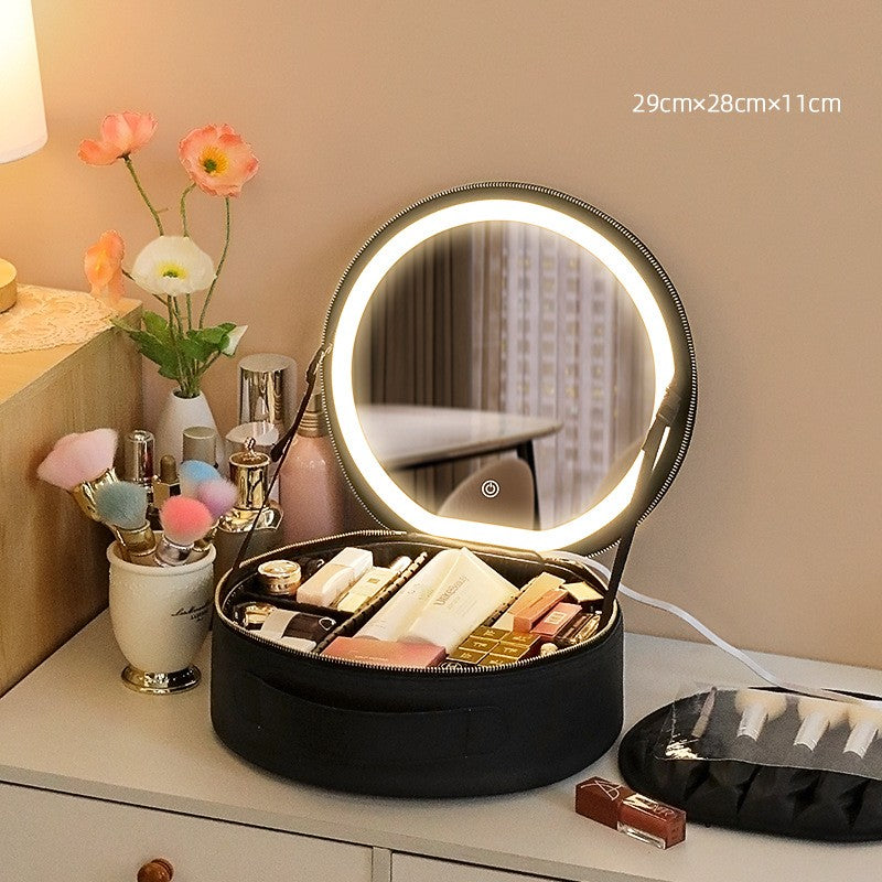 Round Smart LED Makeup Bag With Mirror Lights Cosmetic Case (Multiple Colors)