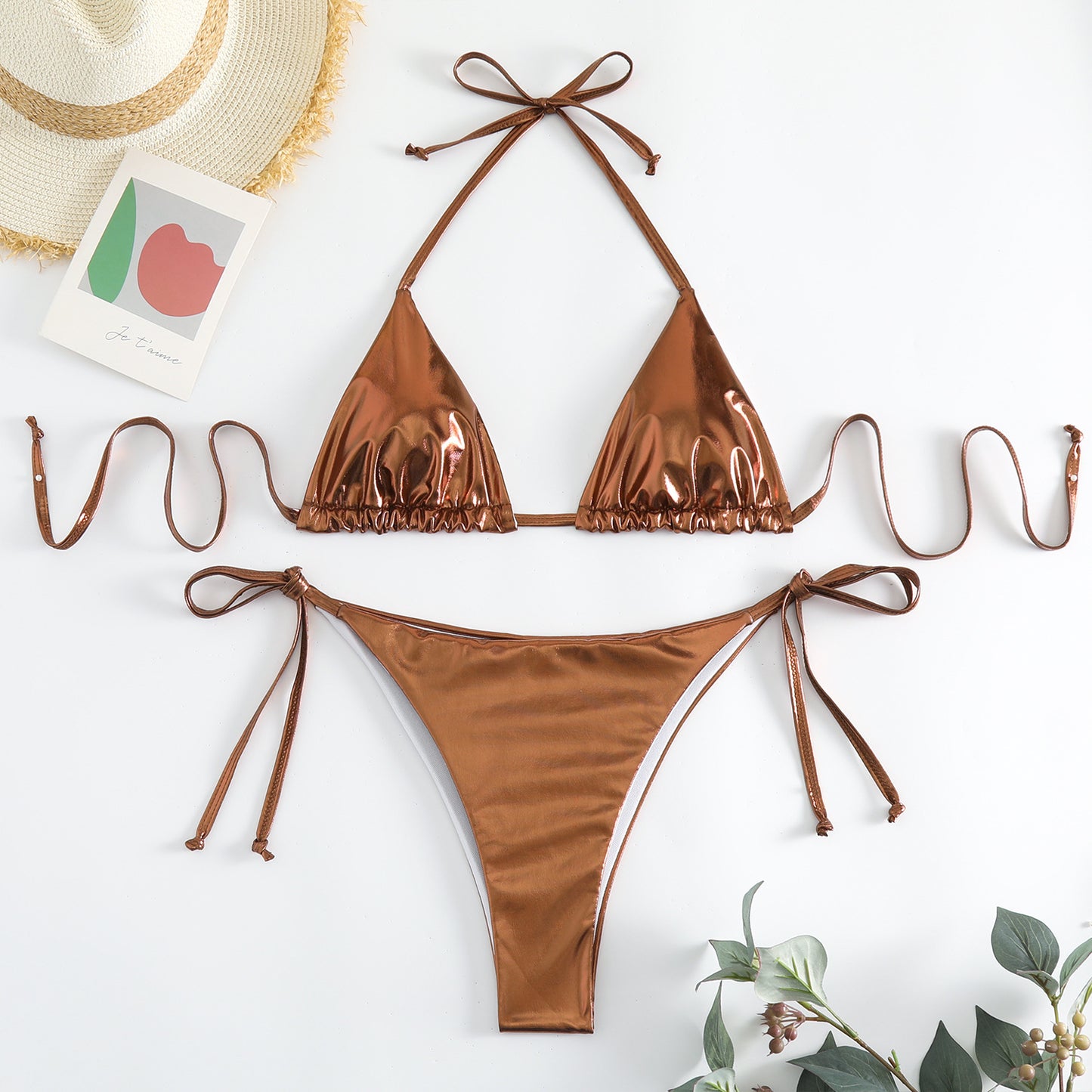 Metallic String Triangle Bikini (Multiple Colors)