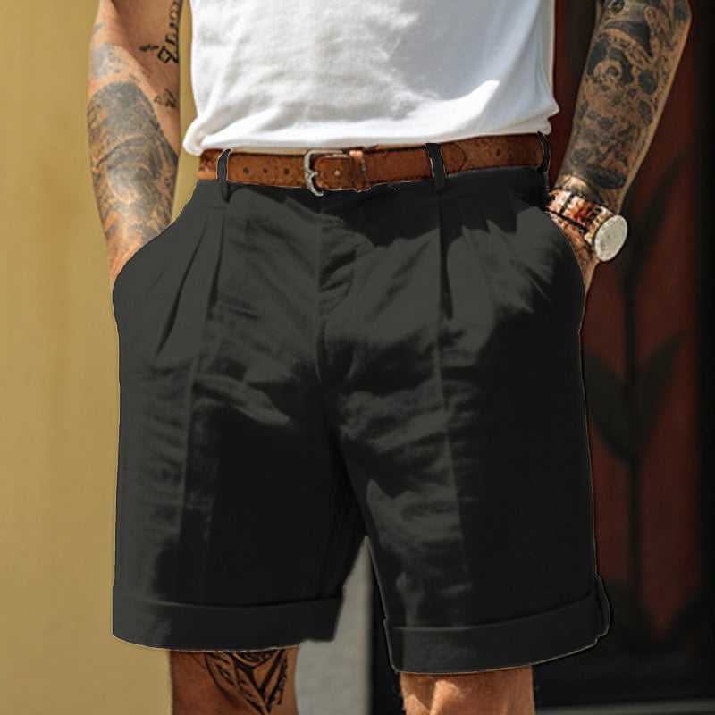 Men's Hemp Cotton Pleated Pocket Straight Leg Shorts (Multiple Colors)