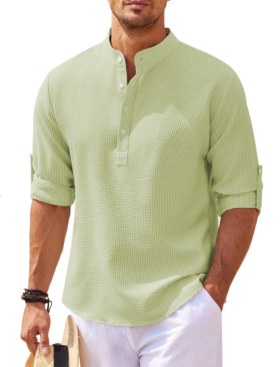 Men's Casual Cotton Blend Long Sleeve Waffle Weave Shirt (Multiple Colors)