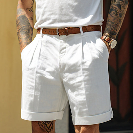 Men's Hemp Cotton Pleated Pocket Straight Leg Shorts (Multiple Colors)