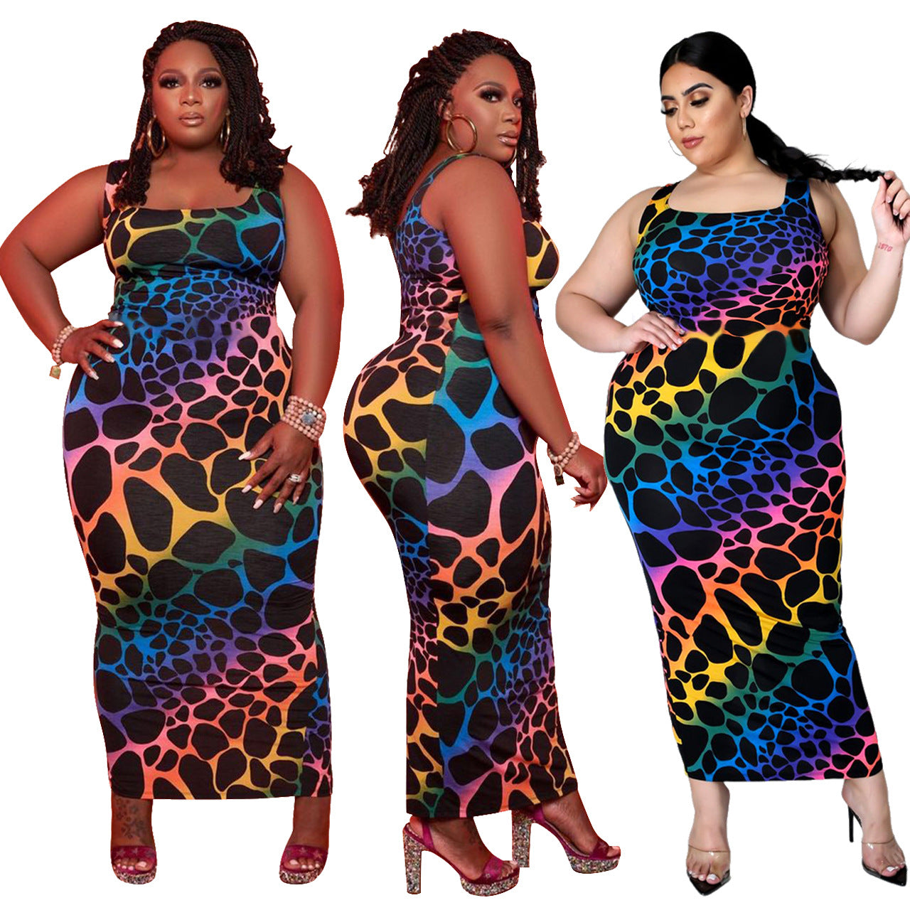 Plus Size Women's Neon Leopard Print Dress