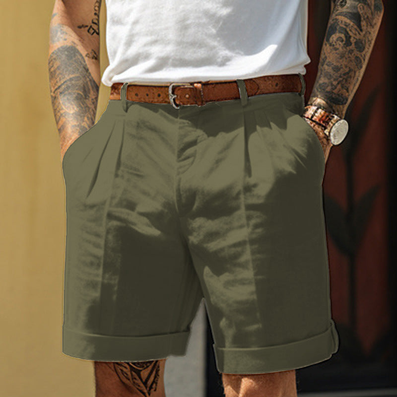 Men's Hemp Cotton Pleated Pocket Straight Leg Shorts (Multiple Colors)