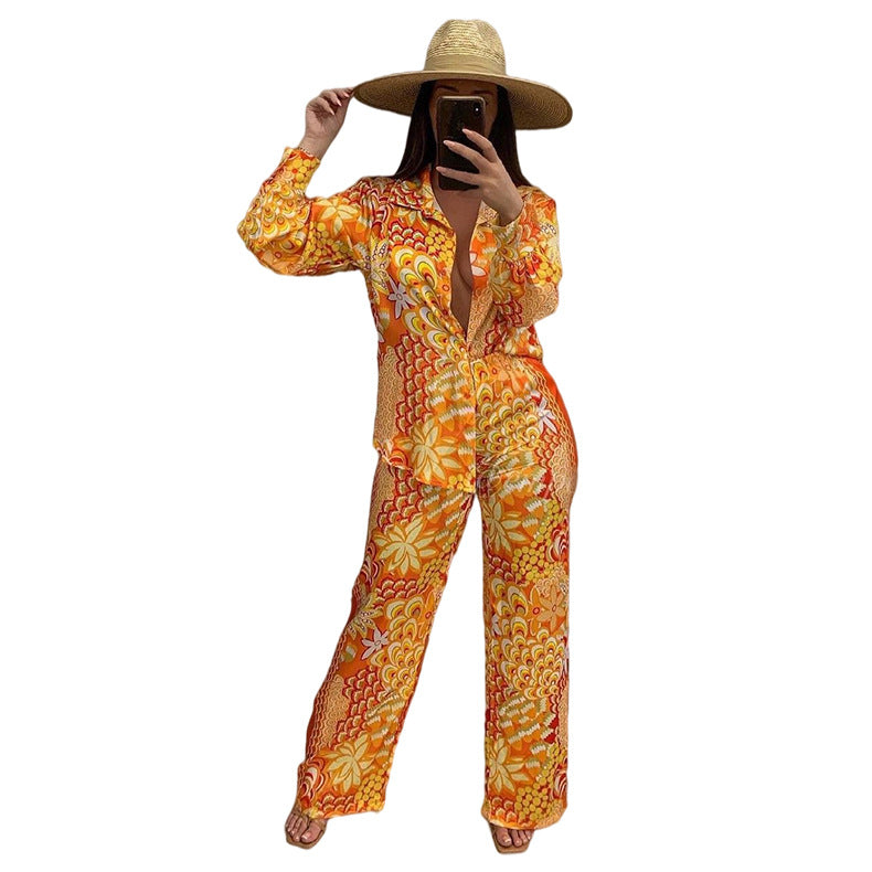 Women's Classic Button Down Shirt & Wide Leg Pant Set (Multiple Patterns)