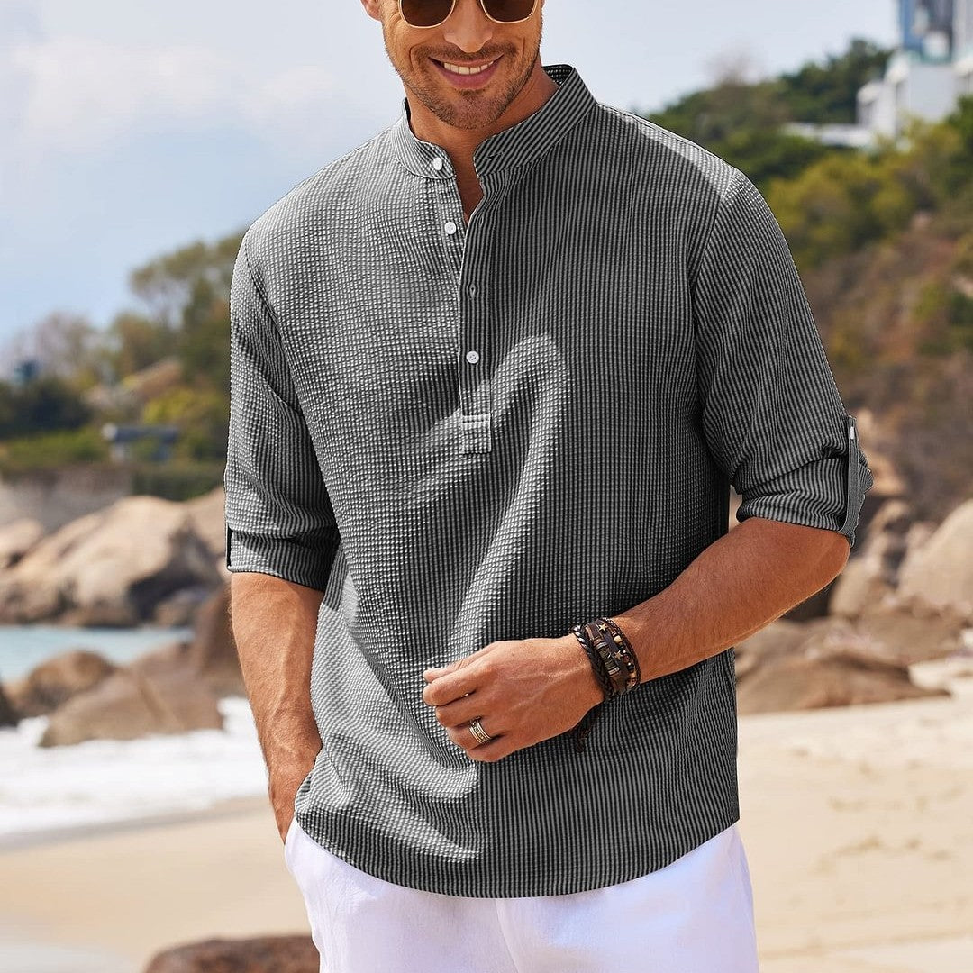 Men's Casual Cotton Blend Long Sleeve Waffle Weave Shirt (Multiple Colors)