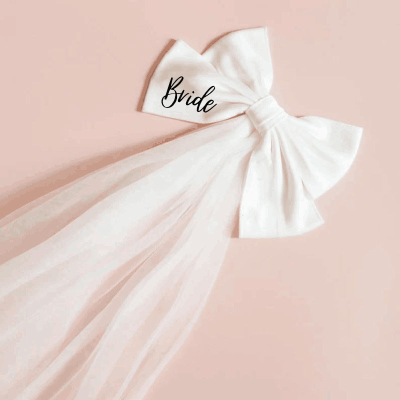 Bride Big Bow Hairpin Veil Bacheloratte Party (White)